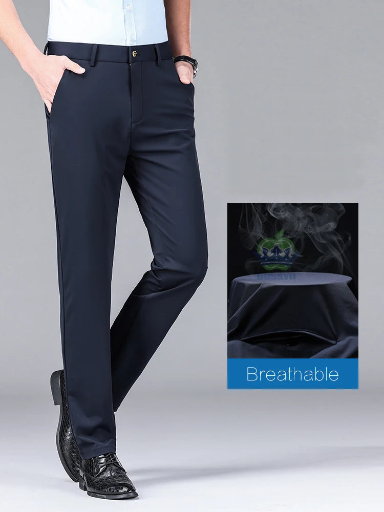 Men's Summer Business Pants: High-Stretch, Ice Silk, and Plus Size 40