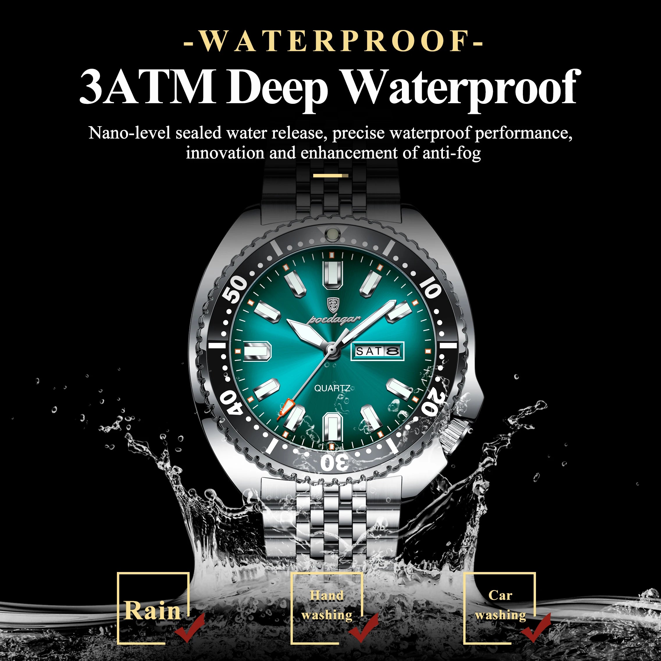 POEDAGAR Luxury Business Watch: Men's Waterproof Quartz with Date and Luminous Hands