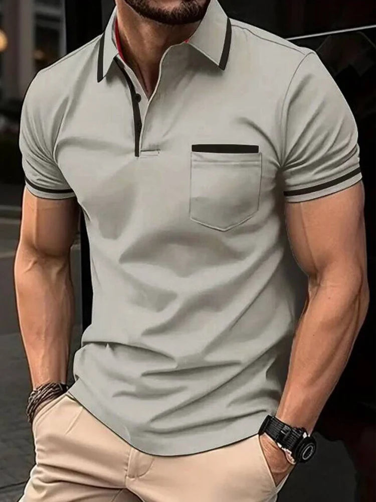Men's Solid Color Polo Shirt: Casual & Fashionable Short Sleeve Top