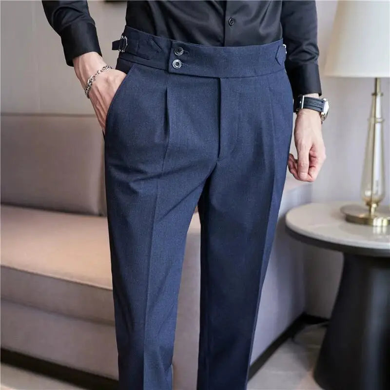 British Style High-Waist Trousers: Men's Slim-Fit Suit Pants for Formal Occasions