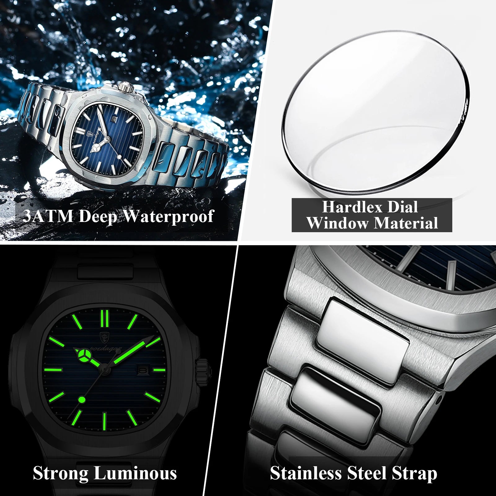 POEDAGAR Elegant Women's Watch: Waterproof Luminous Square Quartz with Calendar