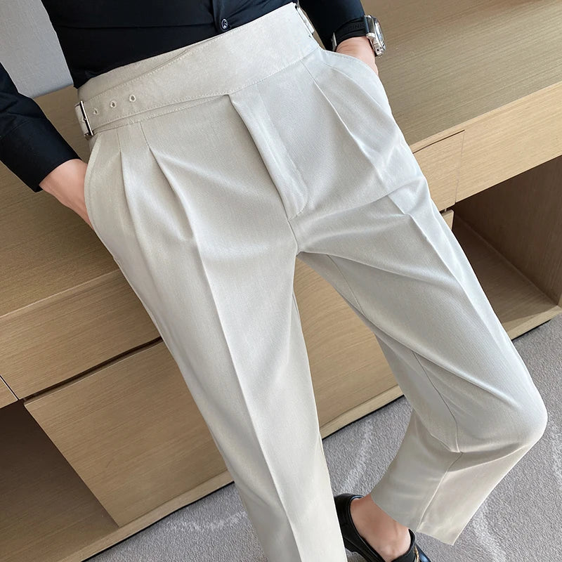 British Style High-Waist Trousers: Men's Slim-Fit Suit Pants for Formal Occasions