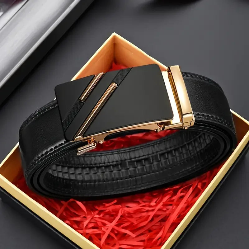 Men's Leather Belt with Automatic Metal Buckle: Luxury Brand Design