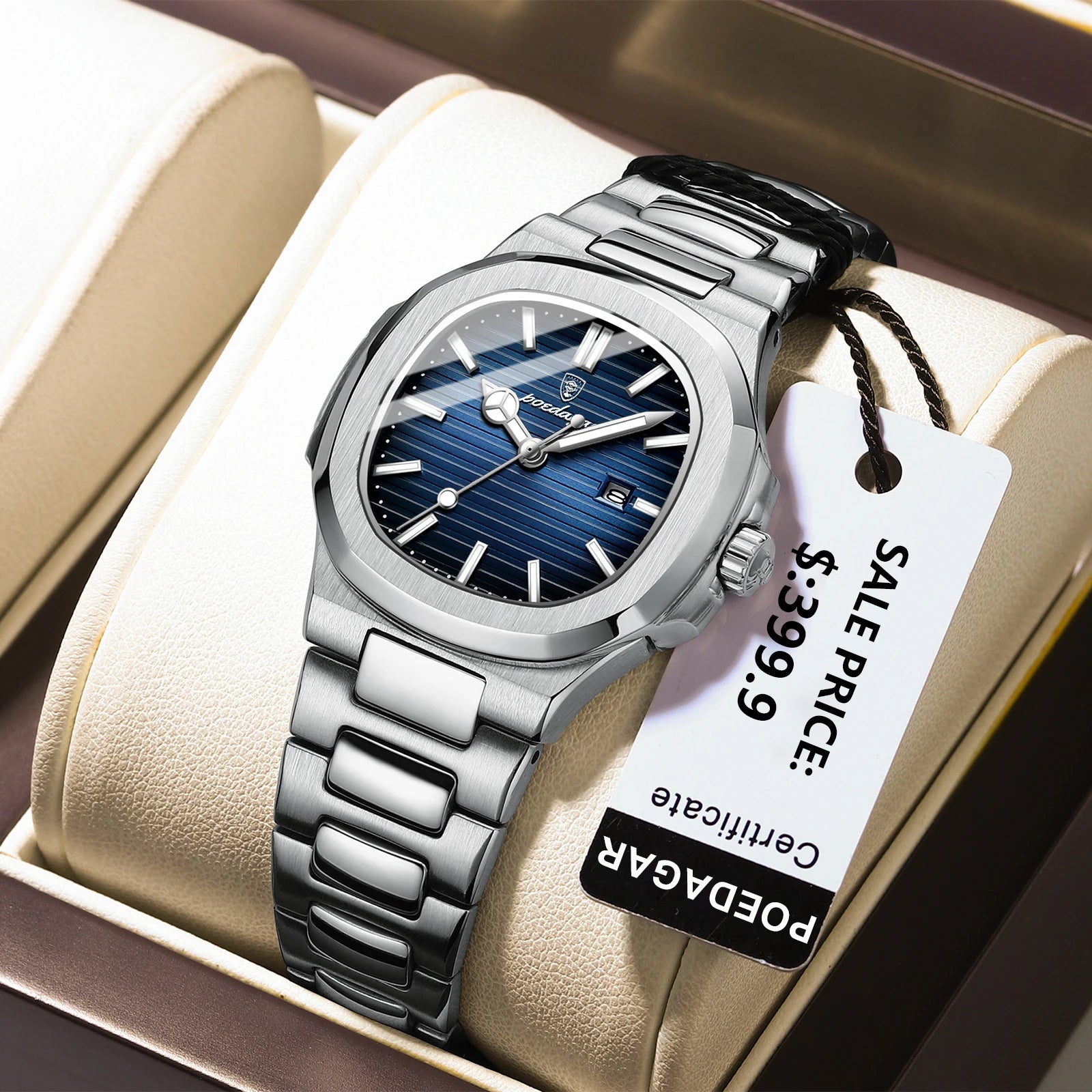 POEDAGAR Elegant Women's Watch: Waterproof Luminous Square Quartz with Calendar