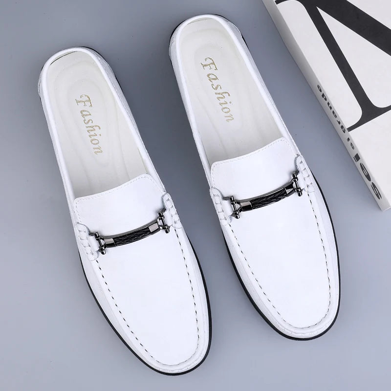 Men's Genuine Leather Loafers: Comfortable Slip-On Driving Shoes with Metal Buckle