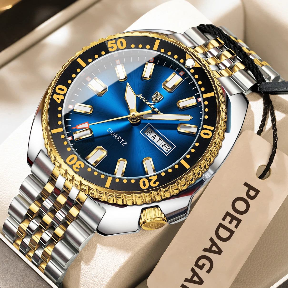 POEDAGAR Luxury Business Watch: Men's Waterproof Quartz with Date and Luminous Hands