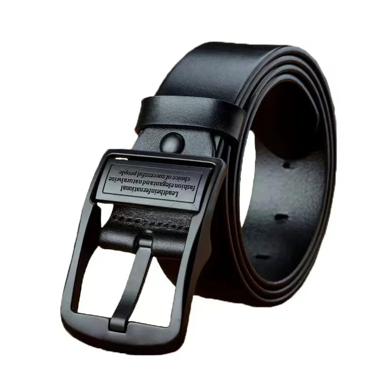 New Men's Leather Belt: Fashionable Cowhide with Metal Alloy Pin Buckle