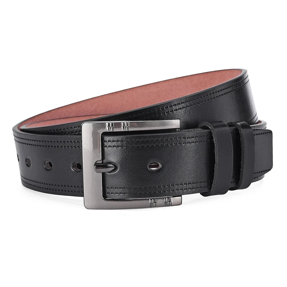2024 New Men's Leather Belt: Genuine Cowskin with High-Quality Buckle for Jeans and Casual Wear