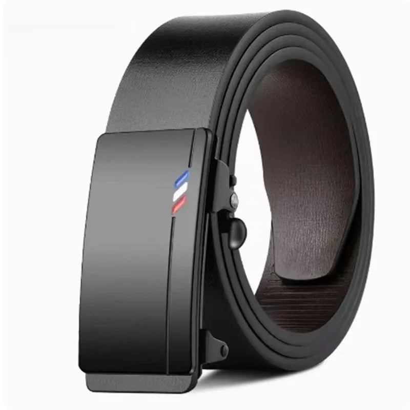 Famous Brand Men's Belt: Genuine Leather with Automatic Metal Buckle