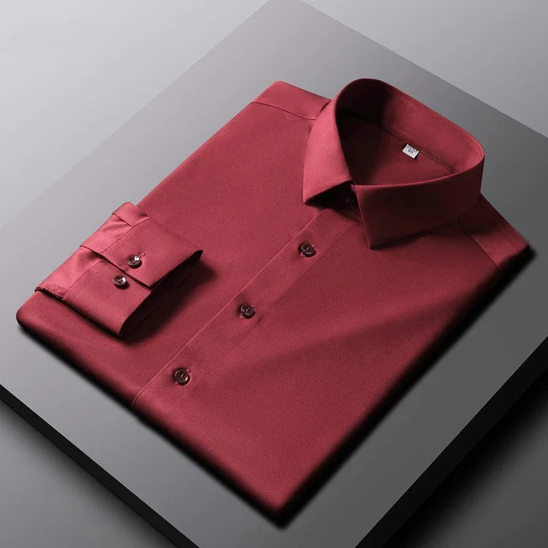 Men's Non-Iron Casual & Business Shirt: Long Sleeve, Solid Color, and Wrinkle-Resistant