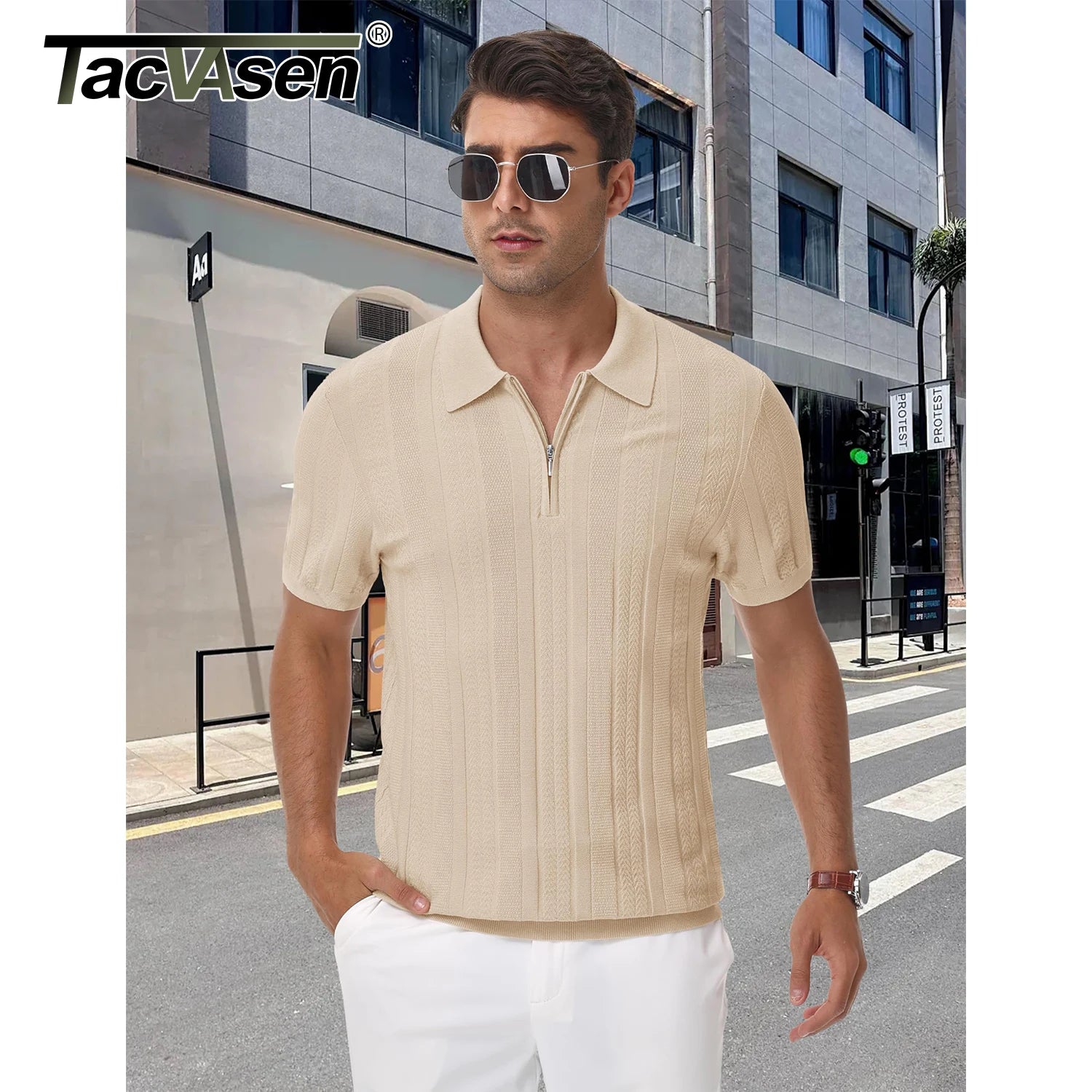 TACVASEN Casual Knit Polo Shirts: Men's Lightweight, Ribbed Golf & Beach Polo
