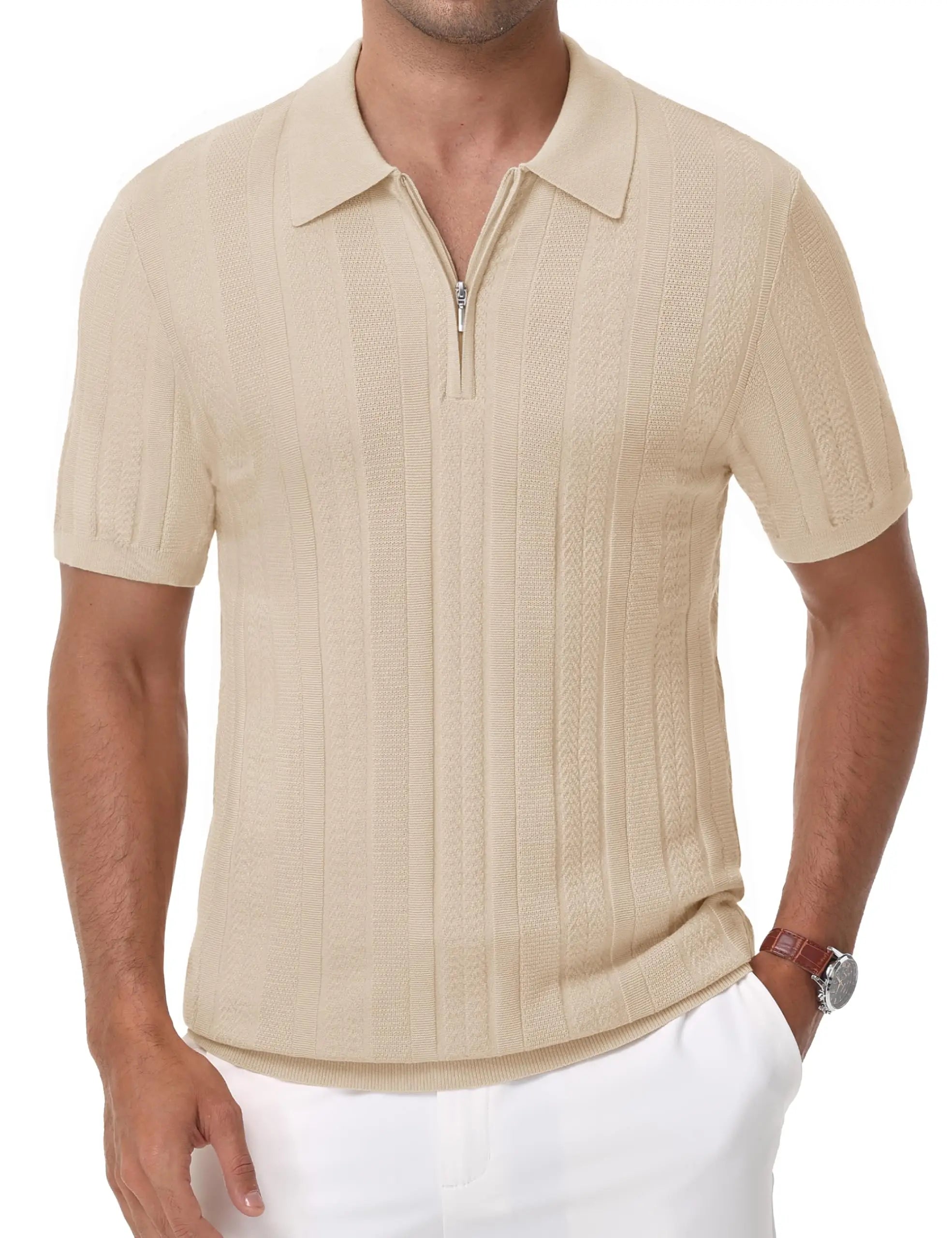 TACVASEN Casual Knit Polo Shirts: Men's Lightweight, Ribbed Golf & Beach Polo