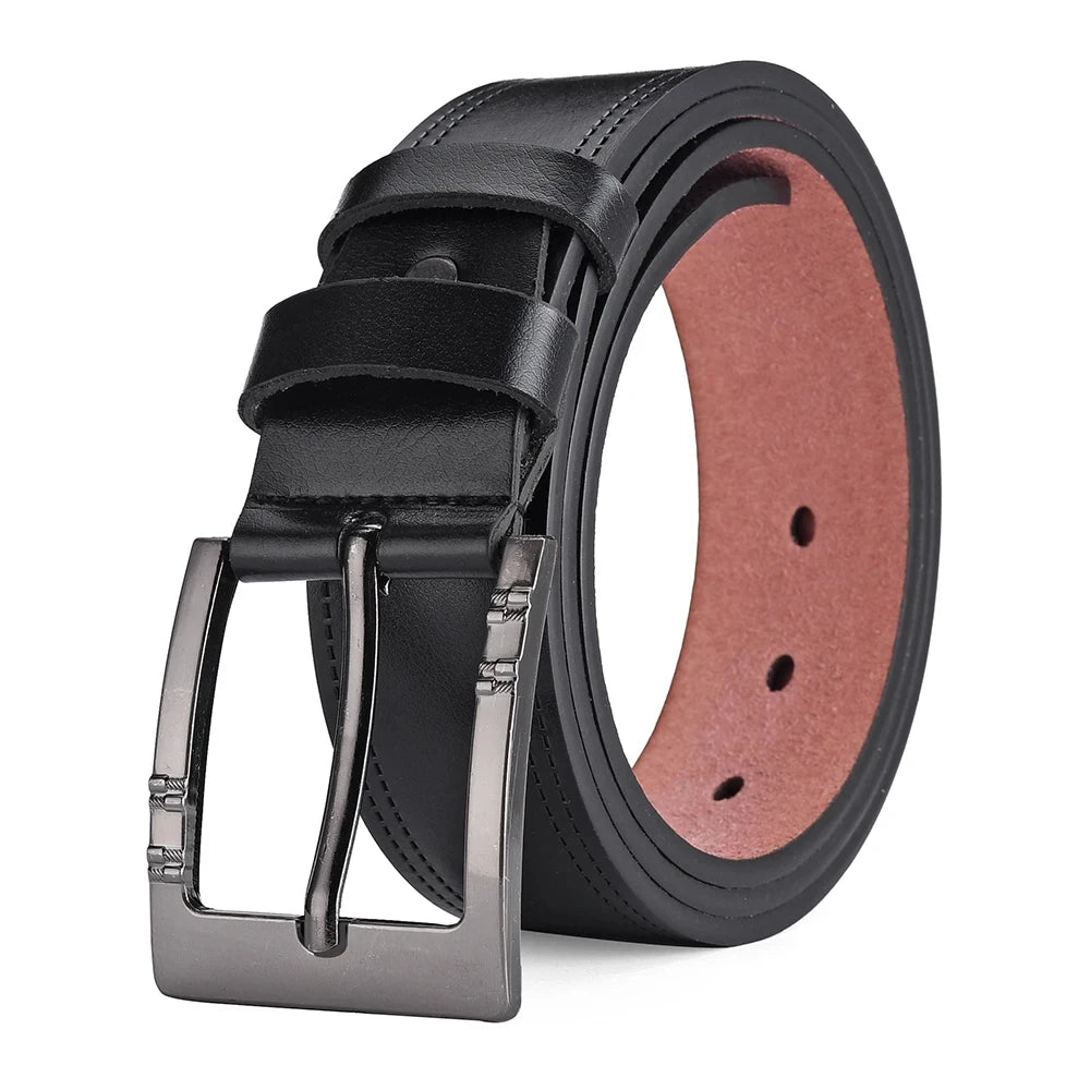 2024 New Men's Leather Belt: Genuine Cowskin with High-Quality Buckle for Jeans and Casual Wear
