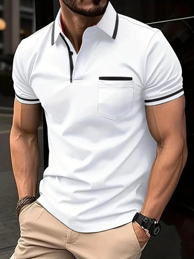 Men's Solid Color Polo Shirt: Casual & Fashionable Short Sleeve Top