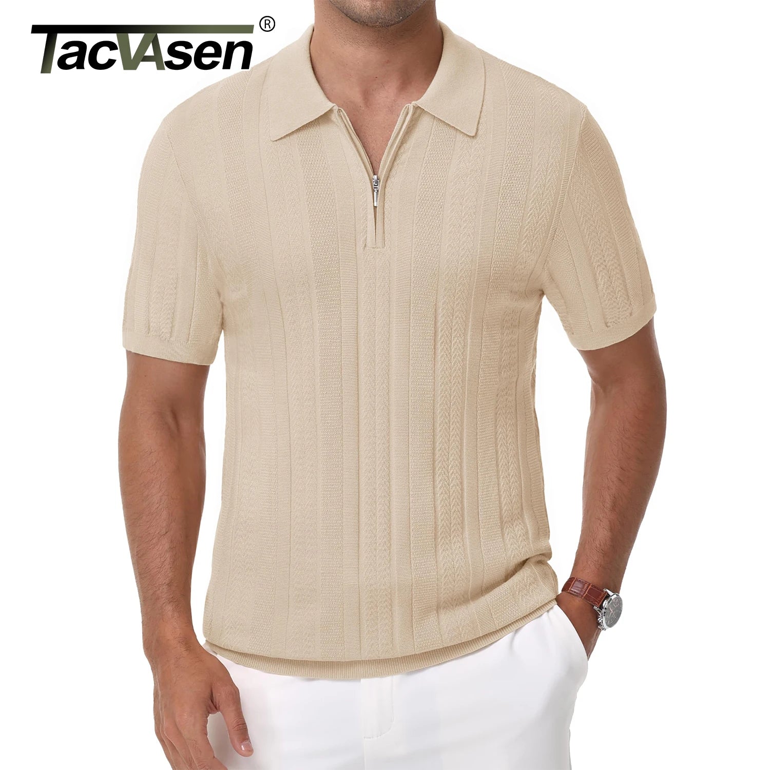 TACVASEN Casual Knit Polo Shirts: Men's Lightweight, Ribbed Golf & Beach Polo