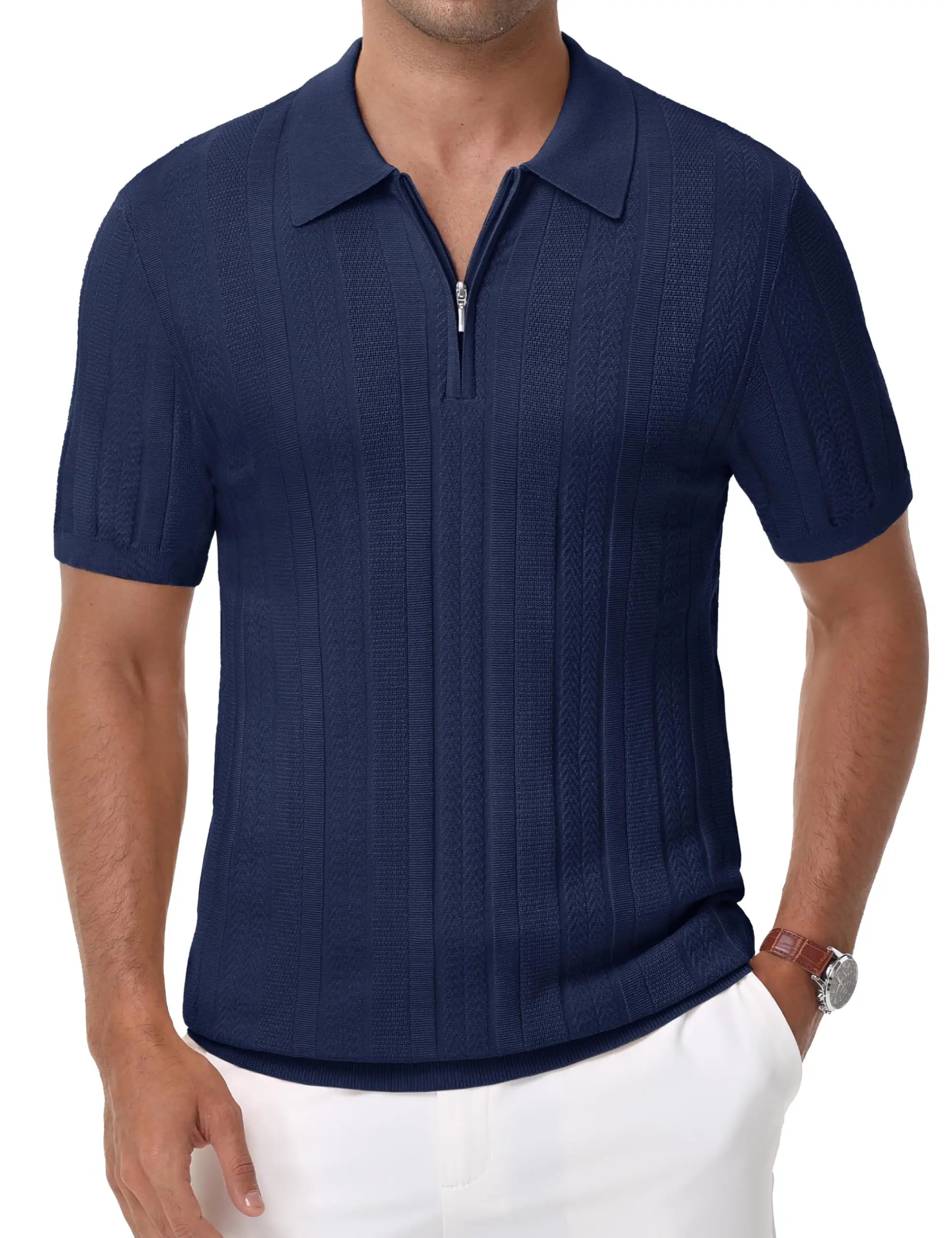TACVASEN Casual Knit Polo Shirts: Men's Lightweight, Ribbed Golf & Beach Polo