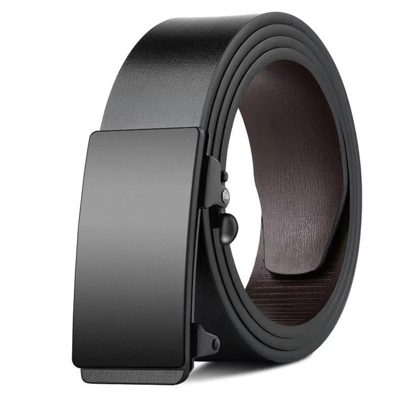 Famous Brand Men's Belt: Genuine Leather with Automatic Metal Buckle