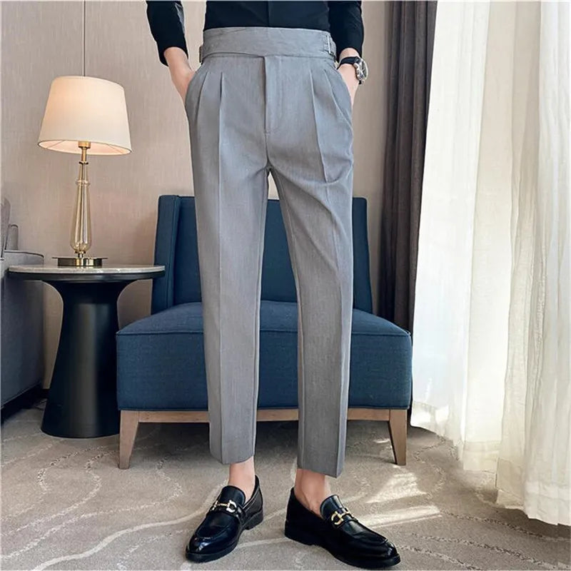 British Style High-Waist Trousers: Men's Slim-Fit Suit Pants for Formal Occasions