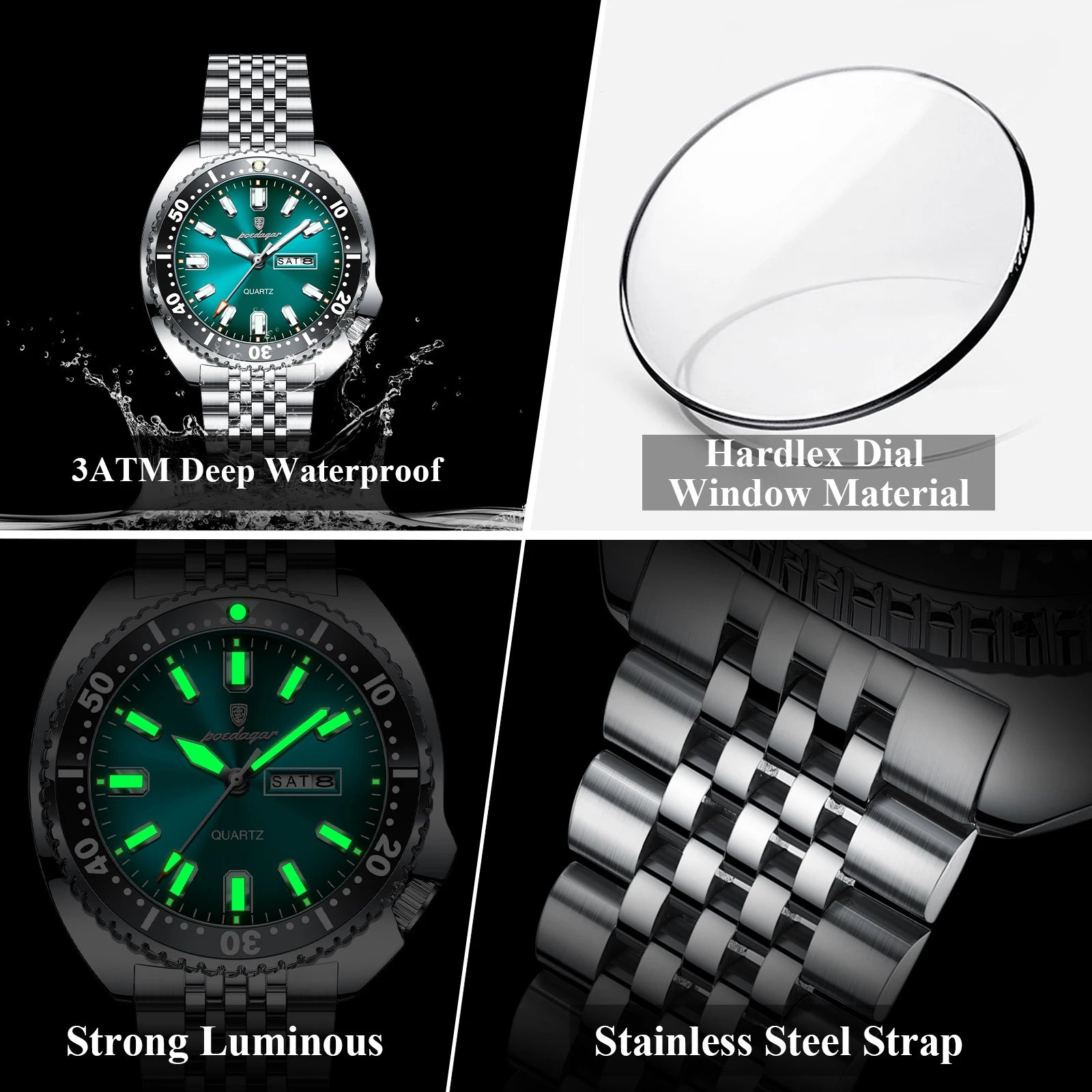 POEDAGAR Luxury Business Watch: Men's Waterproof Quartz with Date and Luminous Hands