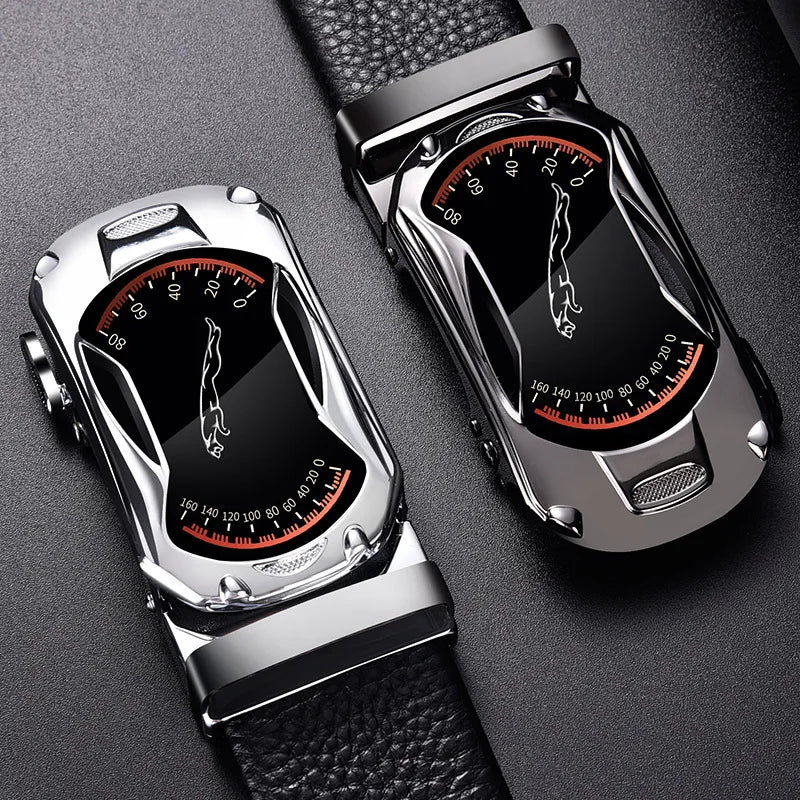 Men's Extra Long Leather Belt: Luxury Design with Automatic Metal Buckle