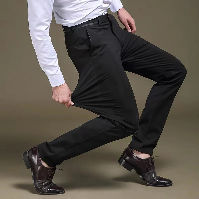 Men's Business Casual Pants: Summer Fashion, Elastic Straight Fit, and Plus Sizes 28-40