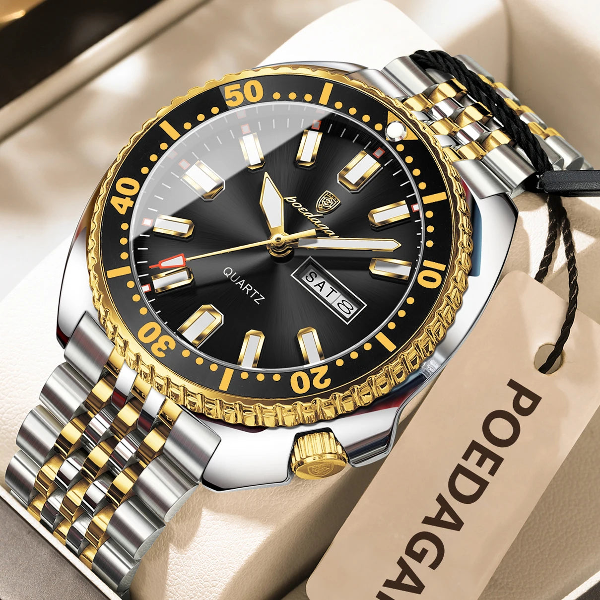 POEDAGAR Luxury Business Watch: Men's Waterproof Quartz with Date and Luminous Hands