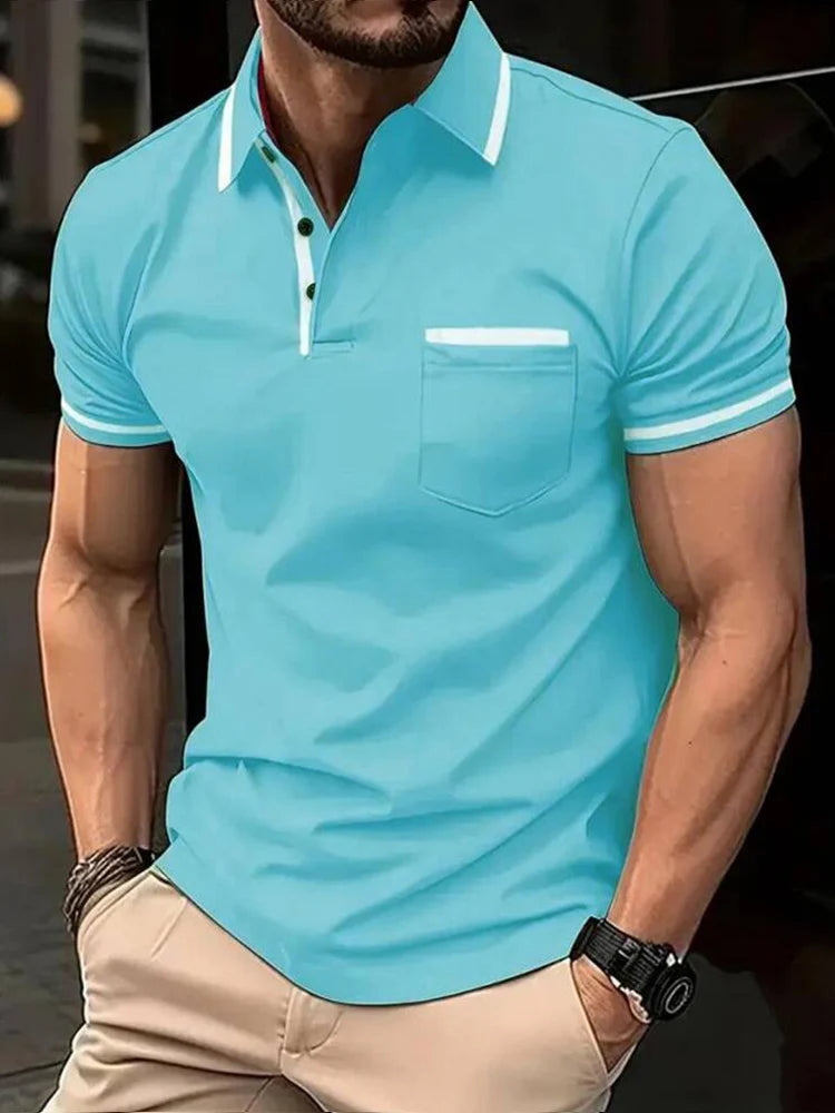 Men's Solid Color Polo Shirt: Casual & Fashionable Short Sleeve Top