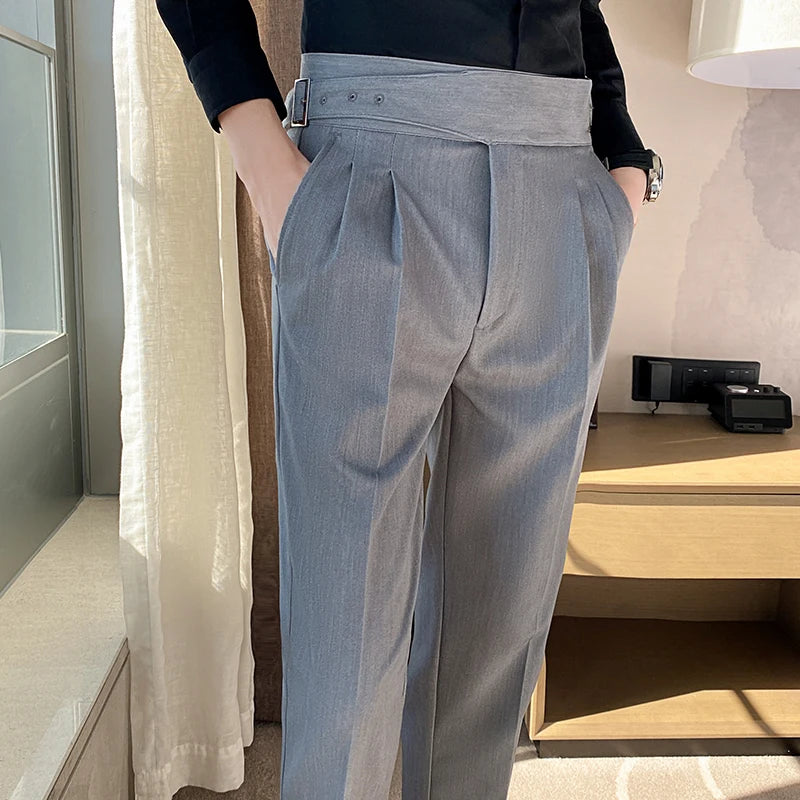 British Style High-Waist Trousers: Men's Slim-Fit Suit Pants for Formal Occasions