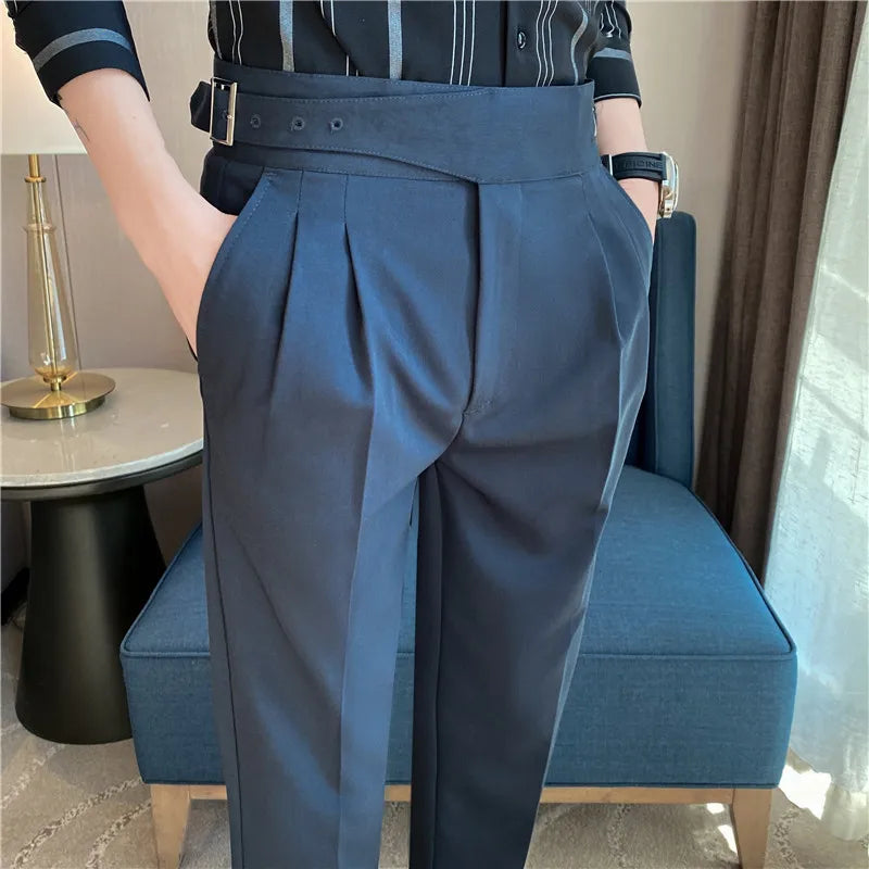 British Style High-Waist Trousers: Men's Slim-Fit Suit Pants for Formal Occasions