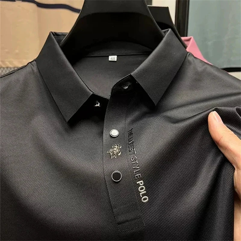 Men's Embroidered Polo Shirt: Pure Cotton & Ice Silk for a Cool, Breathable Summer