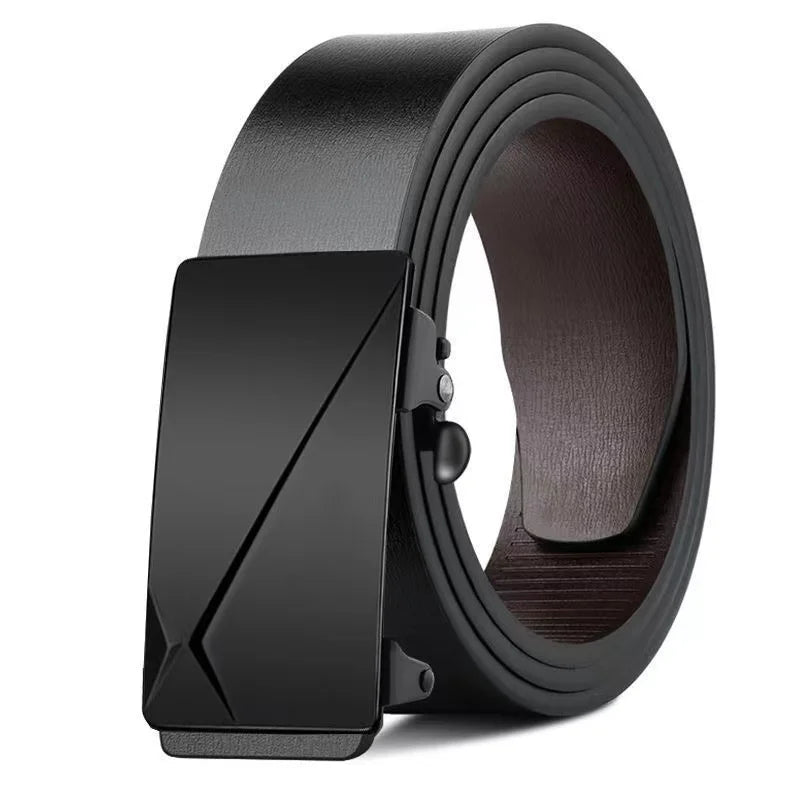 Famous Brand Men's Belt: Genuine Leather with Automatic Metal Buckle