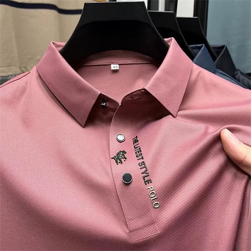 Men's Embroidered Polo Shirt: Pure Cotton & Ice Silk for a Cool, Breathable Summer
