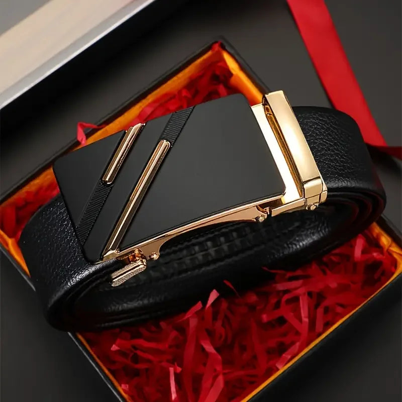Men's Leather Belt with Automatic Metal Buckle: Luxury Brand Design