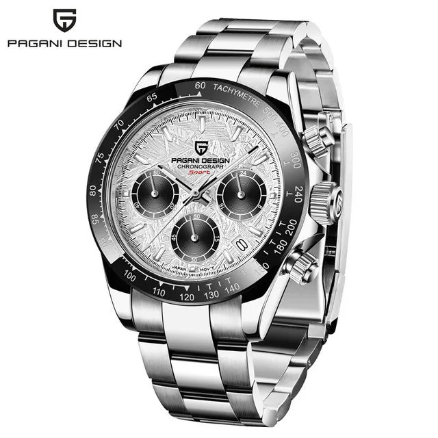 40mm New Pagani Design V2 Men's Quartz Watch: Sapphire Retro Chronograph Stainless Steel Waterproof Watch