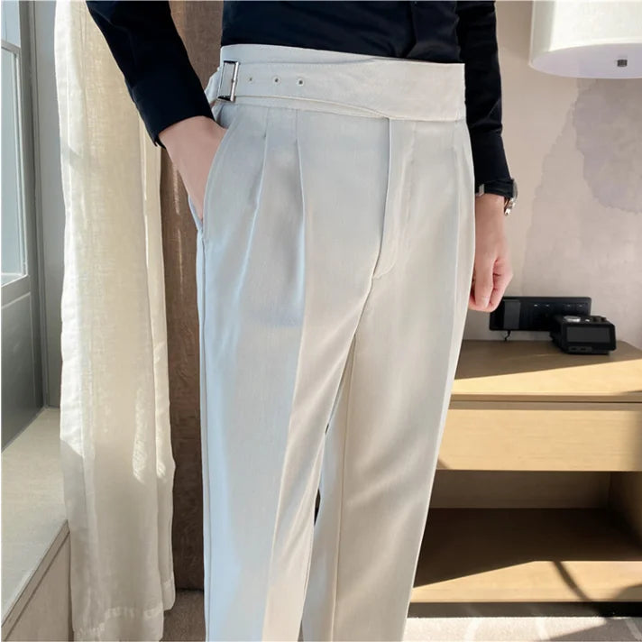 British Style High-Waist Trousers: Men's Slim-Fit Suit Pants for Formal Occasions