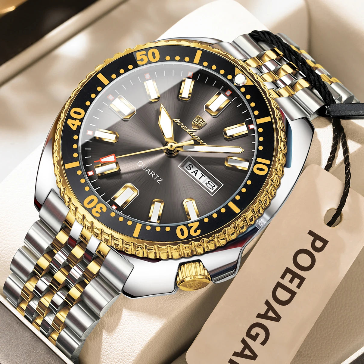 POEDAGAR Luxury Business Watch: Men's Waterproof Quartz with Date and Luminous Hands