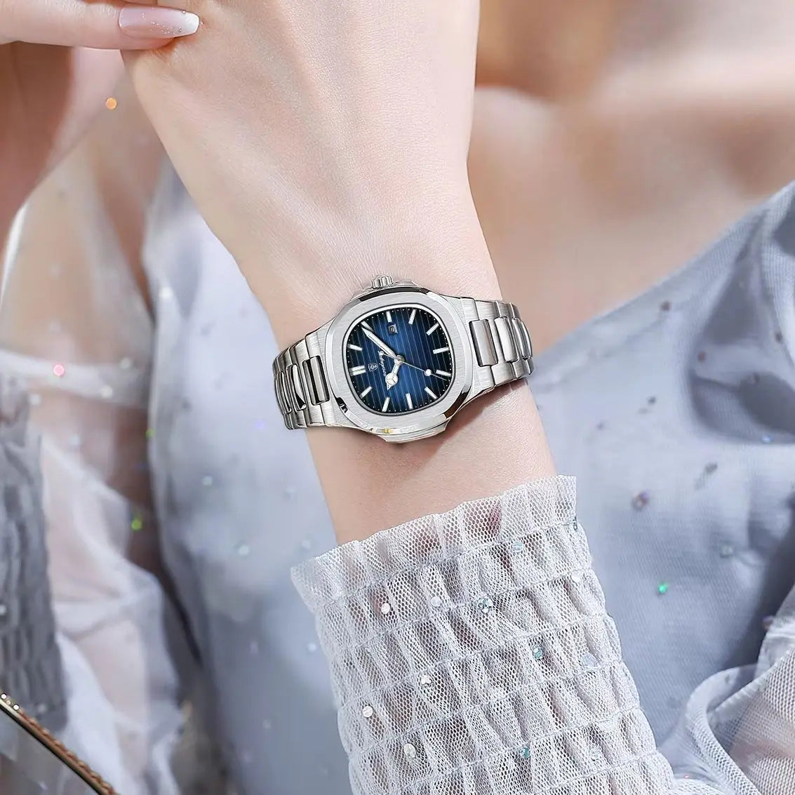 POEDAGAR Elegant Women's Watch: Waterproof Luminous Square Quartz with Calendar