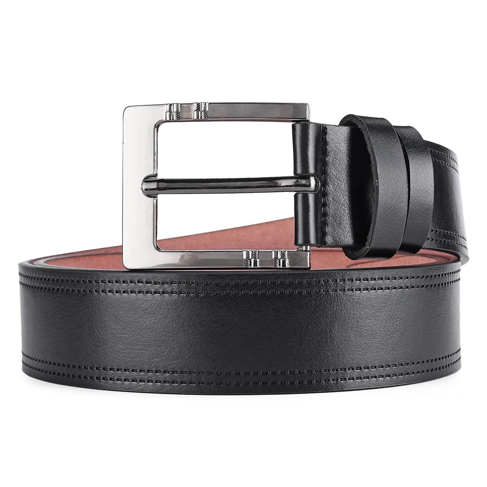 2024 New Men's Leather Belt: Genuine Cowskin with High-Quality Buckle for Jeans and Casual Wear