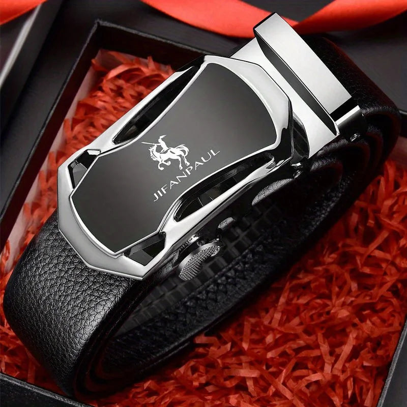 JIFANAUL Men's Leather Belt: Famous Brand with Automatic Metal Buckle for Business & Casual Wear
