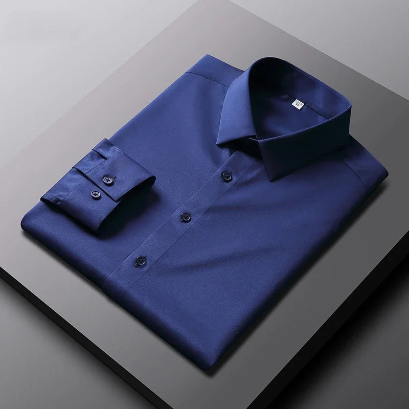 Men's Non-Iron Casual & Business Shirt: Long Sleeve, Solid Color, and Wrinkle-Resistant