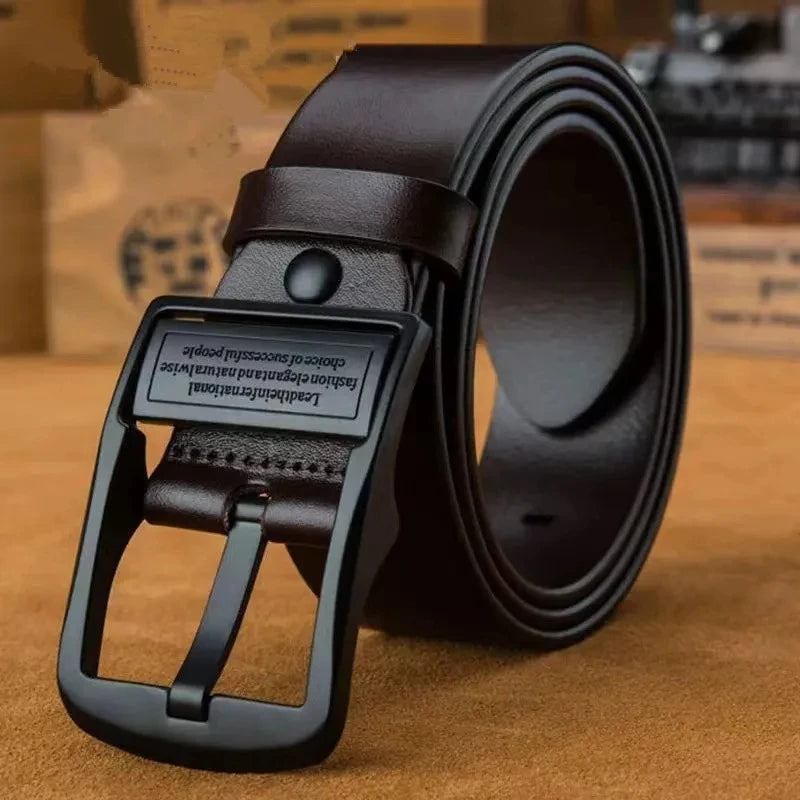 New Men's Leather Belt: Fashionable Cowhide with Metal Alloy Pin Buckle