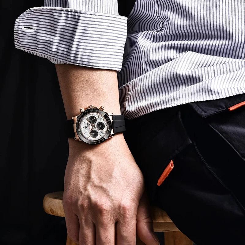 40mm New Pagani Design V2 Men's Quartz Watch: Sapphire Retro Chronograph Stainless Steel Waterproof Watch