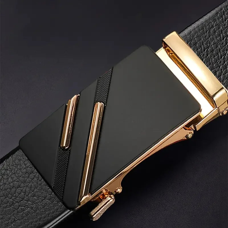 Men's Leather Belt with Automatic Metal Buckle: Luxury Brand Design