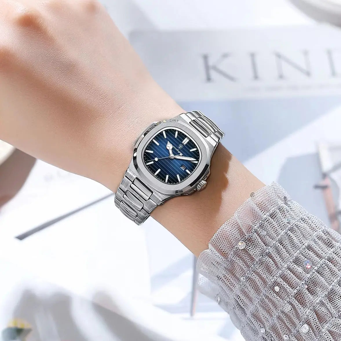 POEDAGAR Elegant Women's Watch: Waterproof Luminous Square Quartz with Calendar