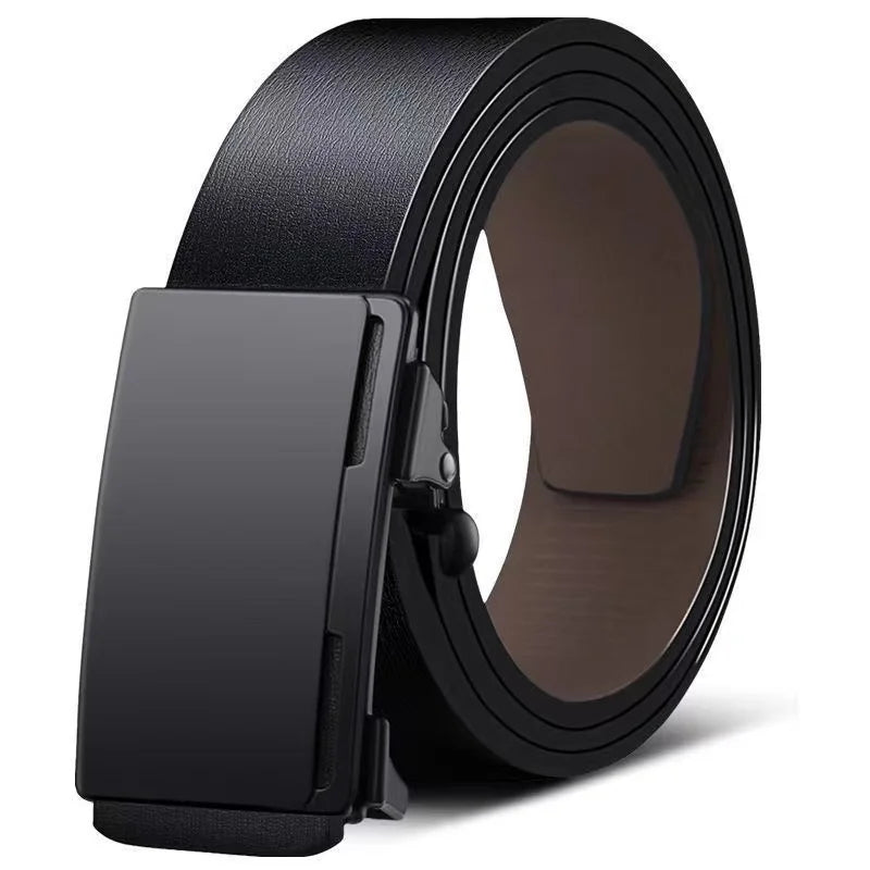 Famous Brand Men's Belt: Genuine Leather with Automatic Metal Buckle