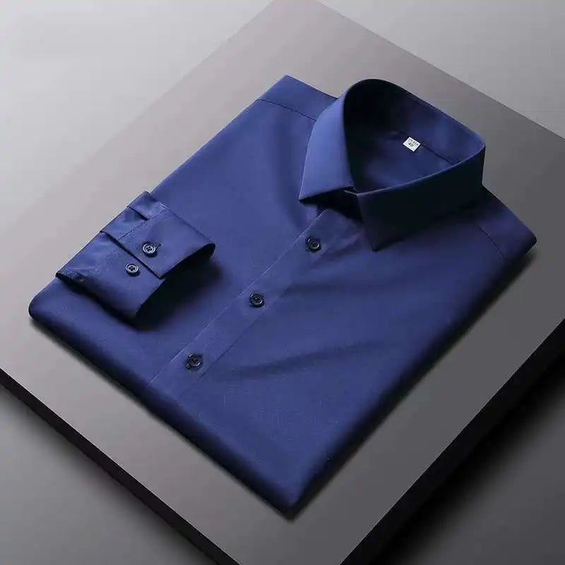 Men's Non-Iron Casual & Business Shirt: Long Sleeve, Solid Color, and Wrinkle-Resistant