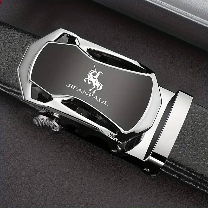JIFANAUL Men's Leather Belt: Famous Brand with Automatic Metal Buckle for Business & Casual Wear
