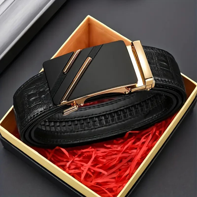 Men's Leather Belt with Automatic Metal Buckle: Luxury Brand Design
