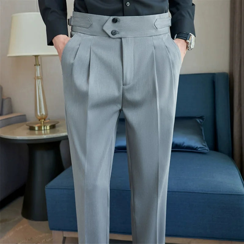 British Style High-Waist Trousers: Men's Slim-Fit Suit Pants for Formal Occasions