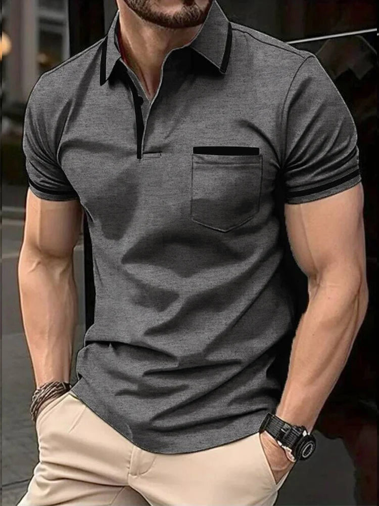 Men's Solid Color Polo Shirt: Casual & Fashionable Short Sleeve Top